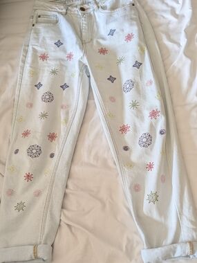 Desigual Exotic Jeans Embroidered Mandala Light Wash Denim Artsy Boho Size 24